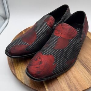 EJ Samuel Men's Size 9 1/2 Red Rose‎ Floral Pinstripe Dress Slip On  0521
